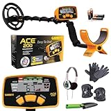 Garrett ACE 200 Metal Detector Starter Bundle - Made in The USA – Complete Treasure Hunting Kit with Headphones, Gloves, Knee Pads & Shovel