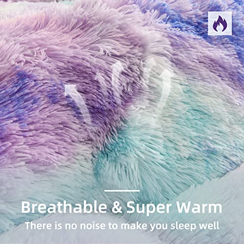 A Nice Night Shaggy Fluffy Faux Fur Duvet Cover Set, Tie Dye Style,Softest, Luxury Ultra Soft Crystal Velvet Bedding Sets, Zipper Closur (Queen, Purple-Blue) #TOP4