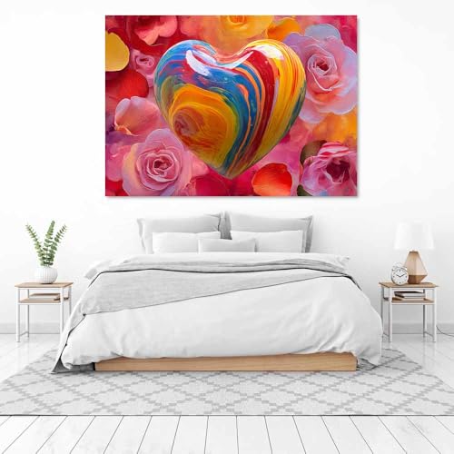 Tableau abstrait cœur multicolore 70x100cm pour salon - 3