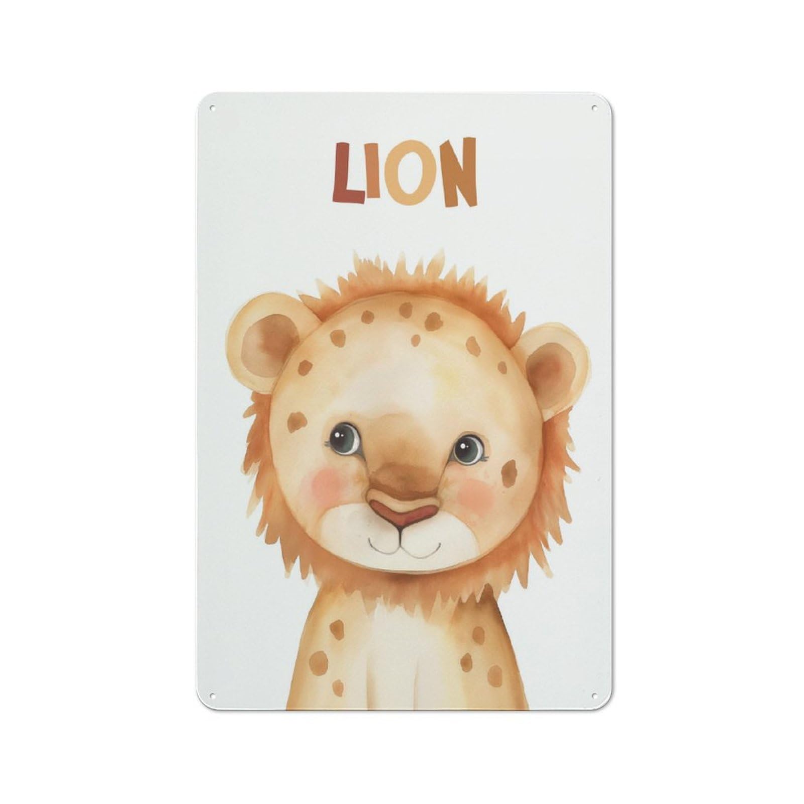 Cafe Style Decorative Metal Plaque 30x20cm Featuring Cute Watercolor Lion Nursery, Bistro Wall Plaque for Tea Room, Shop Wall Or Breakfast Area