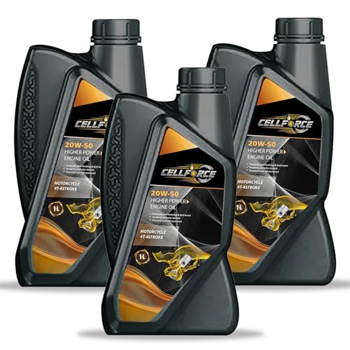 Image of Cellforce 20W50 Synthetic Engine Oil for Bikes, 1L - Premium Motorcycle Oil for Royal Enfield Bullet 350, Bajaj Pulsar, Honda Unicorn, KTM - Smooth Gear Shifting & Heat Protection (Pack 3)