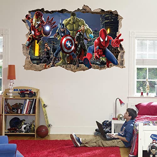 Superhero Wall Decal - Wall Decals For Boys Bedroom - Wall Clings For Kids - Superhero Room Decor - 35" X 24" (Large) #TOP3