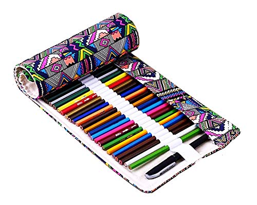 Estojo de Enrolar Retrô Escolar Desenho e Pintura com Espaço para 72 Itens + Caneta Osso - 80cm