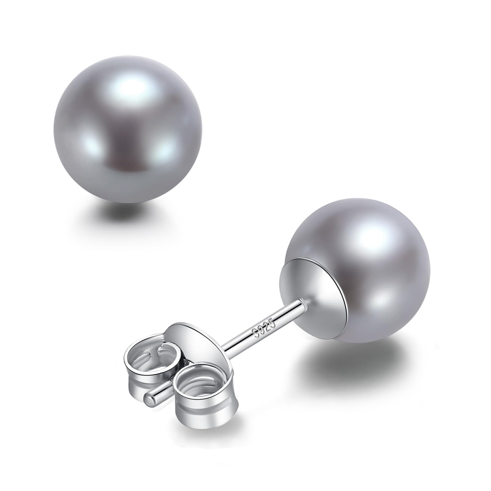 BAMIKI Round Akoya Pearl Stud Earrings in Cultured Blue/Golden/Grey Pearls with 925 Sterling Silver, Hypoallergenic - Luxurious Jewelry Gift for Women
