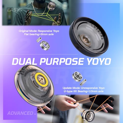 Image of MAGICYOYO K2 Crystal Black Yoyo Professional, Responsive Yoyo for Kids Beginners with Extra Unresponsive Yo Yo Bearing, Pro Plastic Trick Yo Yo for Adults+12 Stings+Bearing Removal Tool+Storage Bag