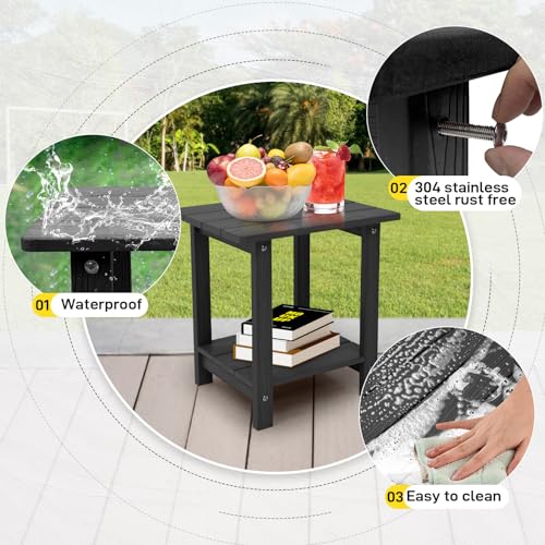 Outdoor-Side-Table-Weather-Resistant-Double-Small-Adirondack-Side-Table-Outdoor-Indoor-End-Table-for-Adirondack-Chair-17-Patio-Table-for-Pool-Deck-and-Porch-New-Black Outdoor Side Table Weather Resistant Double Small Adirondack Side Table Outdoor Indoor End Table for Adirondack Chair 17 Patio Table for Pool Deck and Porch New Black