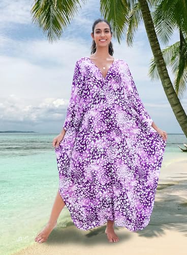 Image of Yanziliu Kaftan Dress for Women,Plus Size Hawaiian Batwing Sleeve Beach Cover Up Summer Swimsuit Dresses