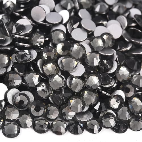 Image of 2880pcs Transparent Gray Glass Flatback Rhinestones for Nail Art Crafts, Multi-Size Round Crystal Gems for DIY Decoration 2-4.8mm SS6-20 Black Diamond