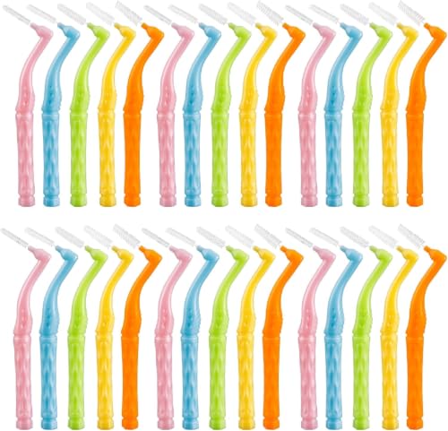 Image of 50PCS Interdental Brushes,Angled Dental Floss Brush | L-Shaped Braces Toothbrush,Short Handle,5 Different Sizes Interdental Toothpick