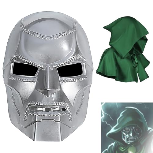 2Pcs Dr Doom Mask With Cloak Medieval Victor von Doom Helmet Halloween Costume Cosplay Accessories Adutls (Halloween Mask)
