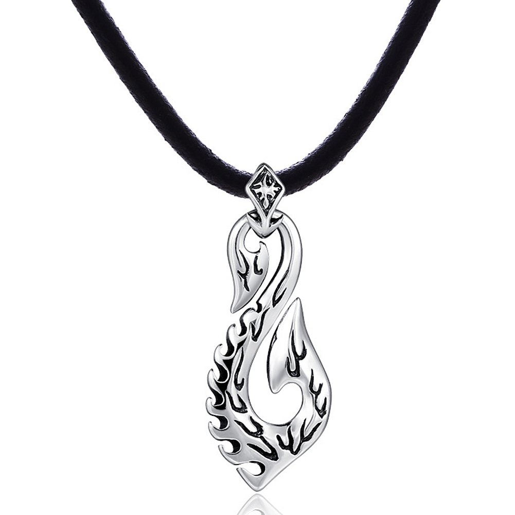 Collana da uomo in pelle Dondon 50 cm con ciondolo in acciaio INOX