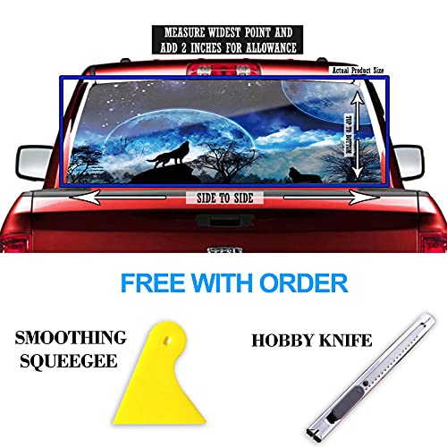 Hoa Forest Wolf Truck Rear Window Decal Tint Perforated Vinyl Graphic,Car Back Window Sticker,Animal Panel Decals Truck Suv Van 65X20Inch #TOP3