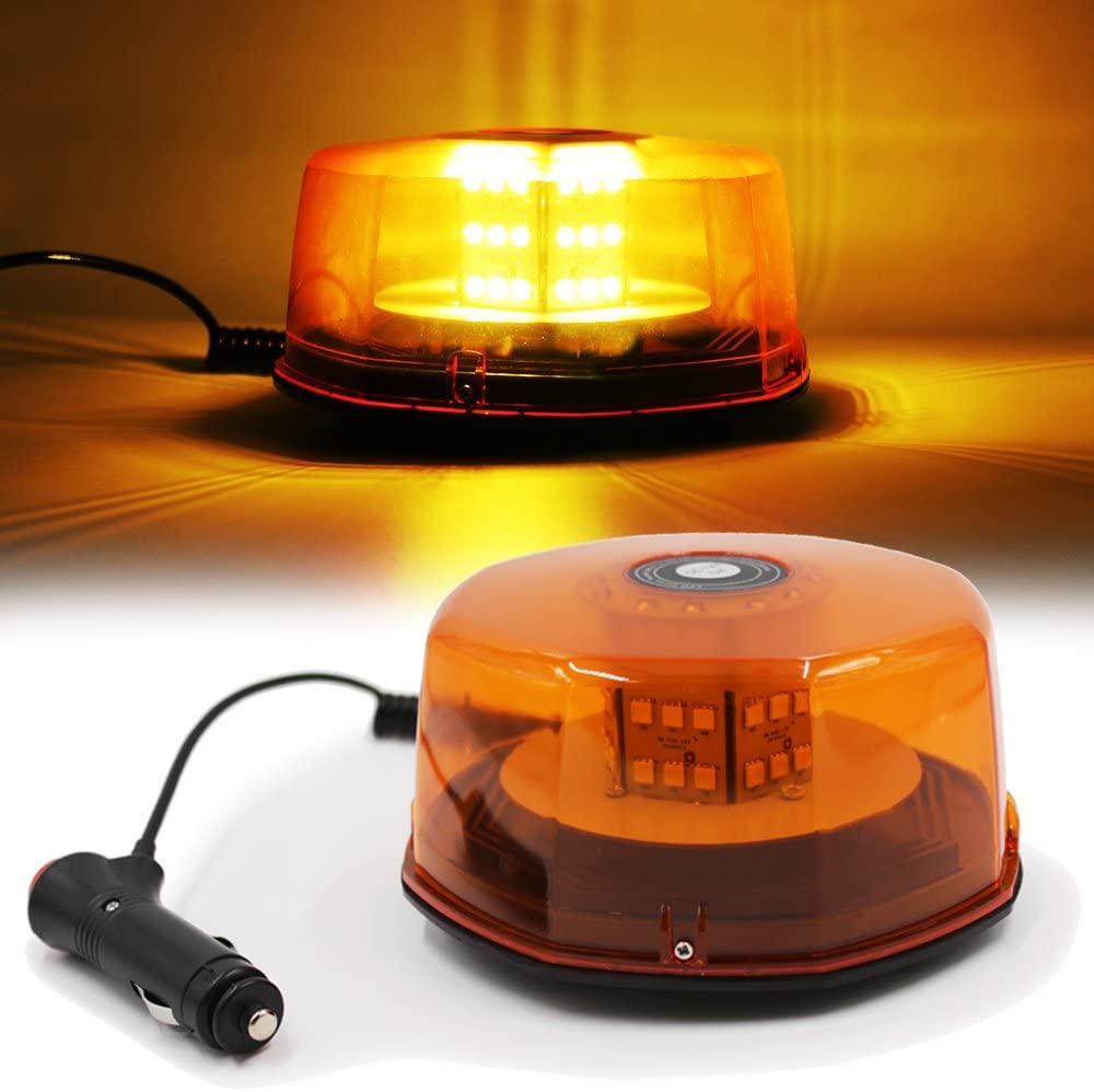 54 LED Amber Beacon Strobe Light, Emergency Safety Warning Flashing Lights with Magnetic Base, 12V Waterproof Rotating Warning Lights for Trucks Vehicles Tractors Snow Plow UTV ATV Golf Carts