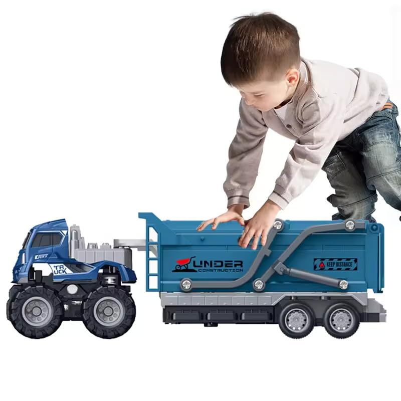 Image of 4WD Die cast Alloy Models Engineering Transport Truck for Kids Boy Girls Children 1:43 Friction Powered Sand Dumper Trailer Tractor Toy Pull Back Vehicle (Multicolor, Pack of 1)