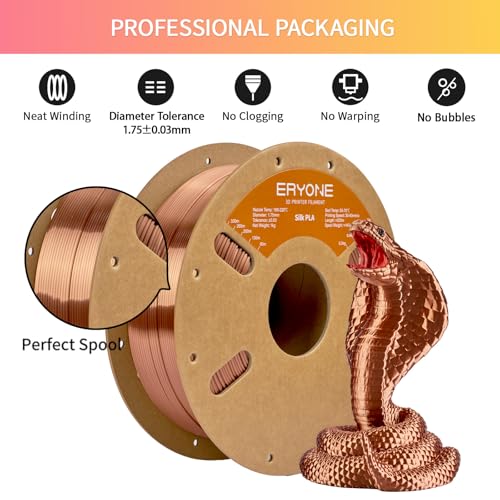 Image of ERYONE Silk PLA Filament for 3D Printer 1.75mm + /- 0.03mm, Shiny Filament 1kg (2.1lbs) /Spool, Coffee Gold