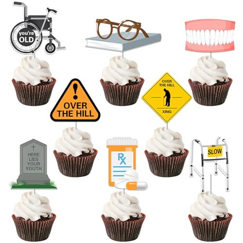 Décoration d'anniversaire humour Over The Hill : 36 pics à cupcakes rigolos pour fête de retraite