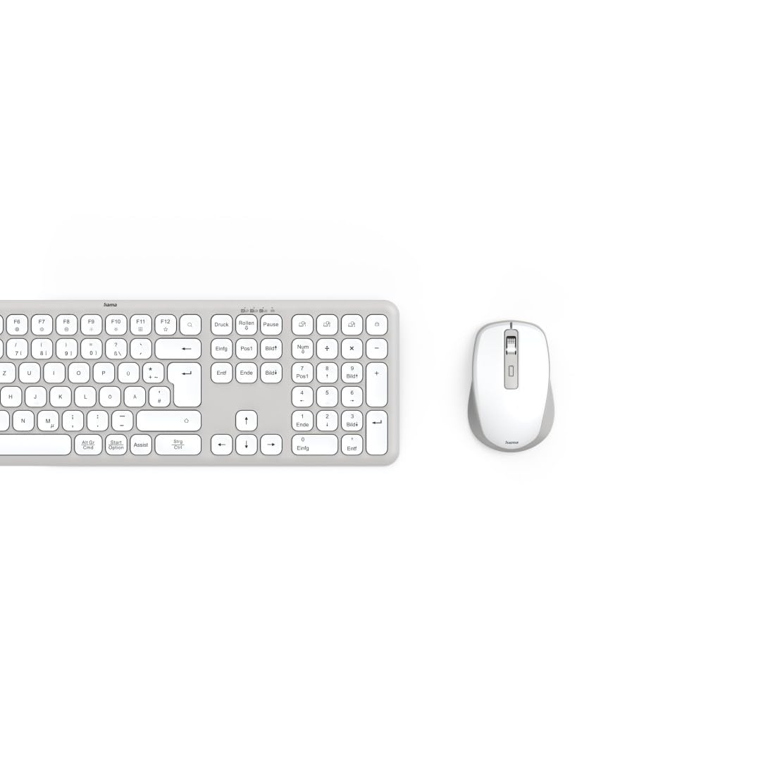 Hama Zestaw myszki do klawiatury, bezprzewodowa, 2,4 GHz przez odbiornik USB + 2 x Bluetooth do komputera, laptopa, tabletu, zasięg 10 m, niemiecki układ QWERTZ, brak odgłosów kliknięcia, zasilanie