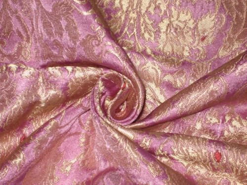 Tissu brocart en soie rose lavande et rouge d'exception