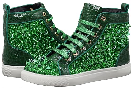 Image of Enzo Romeo Men's High Top Crystal Shimmer Rhinestone Blink Flat Spike Fashion Sneakers Shoes BUL2