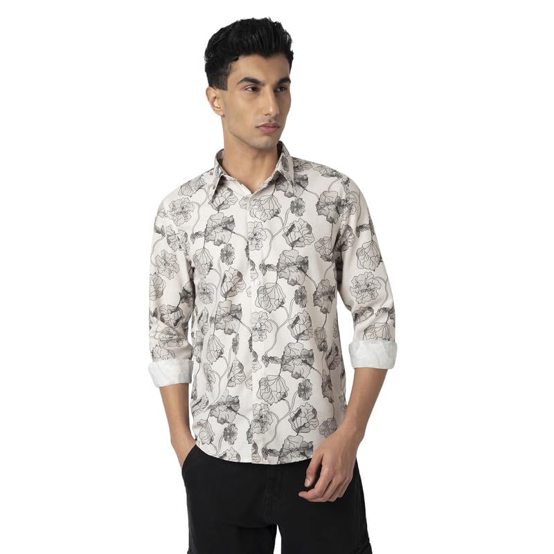 Image of MARK & ALBERT Men's Printed Full Sleeves Regular Fit Shirt Blue | 100% Cotton Stretchable Fabric