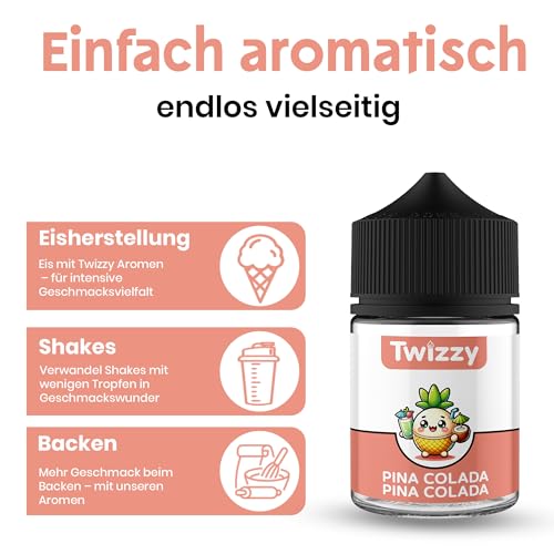 Twizzy Pina Colada Lebensmittelaroma - 60ml - Intensives Aroma – Ideal zum Backen, in Lebensmitteln & Getränken, auch für Vernebler, Nebelmaschinen, uvm.