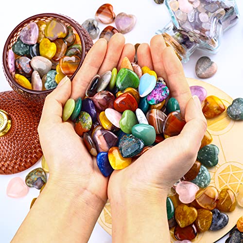 UU UNIHOM 100PCS Natural Heart Stone Healing Crystal Palm Gemstones Wholesale Assorted Set Bulk Crystals Rock Real Gemstones Hearts for DIY Meditation Decor Gifts and Chakra Reiki Balancing 0.8 inch