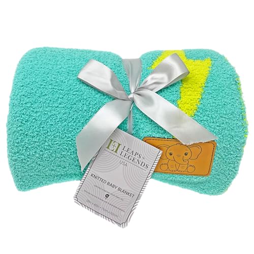 Image of L+L USA Lightning Bolt Baby Blanket 28 inchx40 inch - DreamSoft Knit Throw for Crib, Stroller or Car Seat - Soft Blanket /Newborn Nursery Gift Essential for Toddler, Infant, Kids, Boys & Girls (Teal /Green)