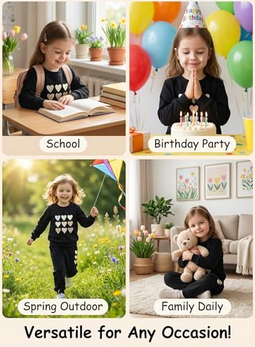 Image of Cute Toddler Girls Sweatsuit - Casual Heart Print Child Clothes Fall Outfit