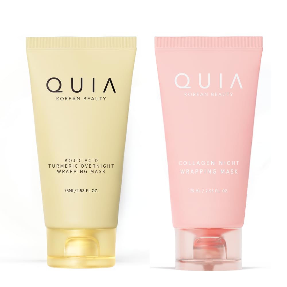 QUIA Collagen + Turmeric Overnight Wrapping Mask Duo – Firming and Hydrating Peel-Off Set for Elasticity, and Glow – Korean Skincare 2 x 75ml