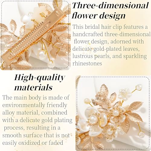 Pinzas para cabello con flores y perlas doradas miniatura 4