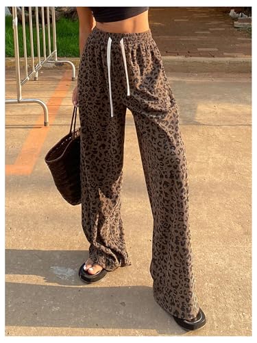 OYOANGLE Women's Graphic Print Drawstring Elastic High Waist Long Pants Y2k Wide Leg Casual Trousers with Pockets4