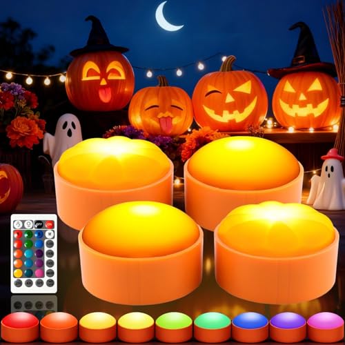 Halloween 4 Packs Pumpkin Light 16 Colors RGB Jack-O-Lantern Candle Tea