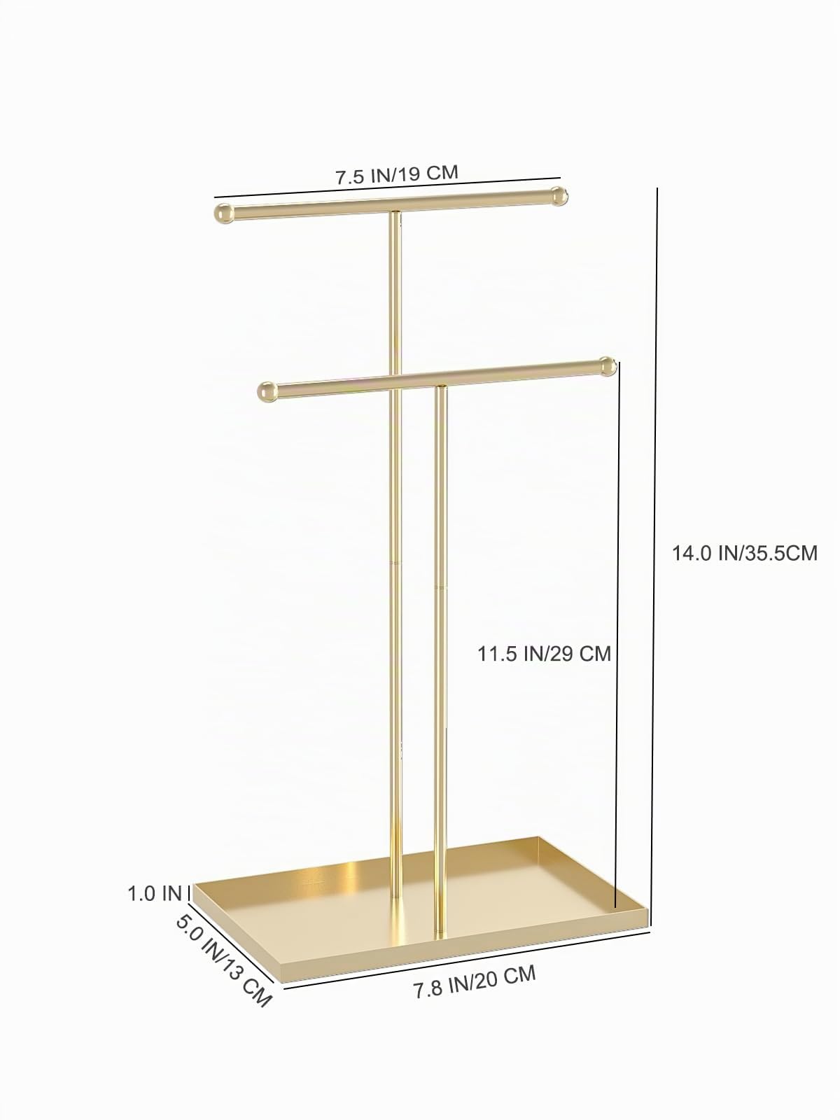 Coward 2-stöckiger Metall-Halskettenständer, Gold, für Damen - Moderner Schmuckhalter mit 2 Fächern und 2 Schubladen, ideal für Heimdekoration und Schmuck-Organizer