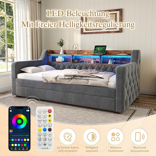 Sofá cama de invitados para apartamentos pequeños con luces LED y USB 8