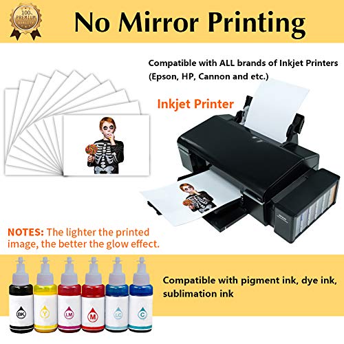 Image of TransOurDream Heat Transfer Paper for Dark T Shirts (10 Sheets, 8.5x11'') Glow in THE Dark Iron on Transfers Paper Printable Heat Transfer Vinyl for Inkjet Printer