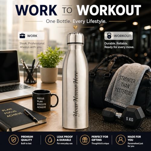 Image of Fitness Mantra Name Customisation 1 Litre Water Bottle | Personalised Bottle with Custom Name Engraving | BPA Free, Leakproof | Ideal for Gym, School & Gifting| Velo|