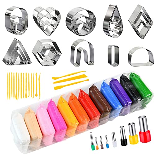Yayatty 61 PCS Kit de Pâte à Modeler Polymère, Pâte à Modeler en Pâte Polymère 12 Couleurs Polymer Clay Argile Sèche à L'air Argile de Modélisation pour Le Bricolage Créatif, L'artisanat