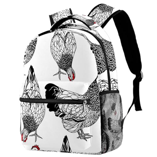 Sac à dos d'école imprimé poules pour ado et enfant | 29x20x40cm