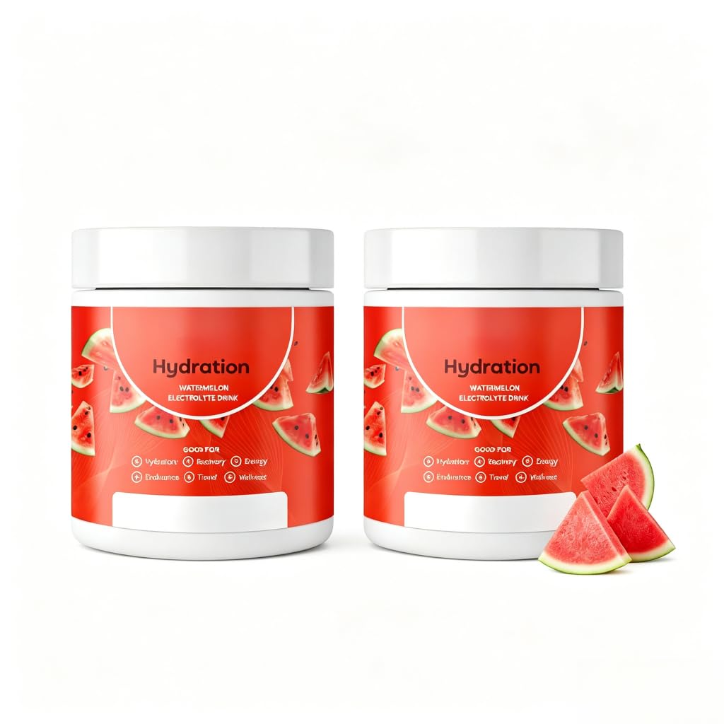 Polvo de bebida electrolítica sin azúcar sabor sandía (2PCS) | Mezcla hidratante, alternativa a bebidas deportivas, vegano, sin gluten