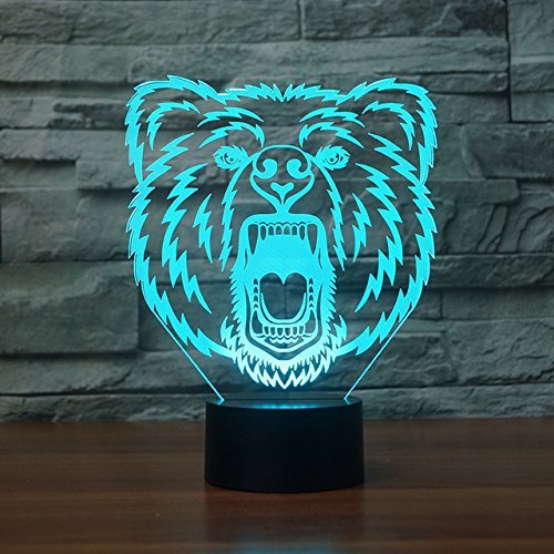 HPBN8 Ltd 3D Bear Night Light Illusion Lamp 7 Color Change LED Touch USB Table Decor Decorations Valentines Room Decoration