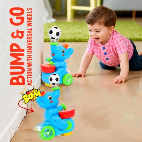 Image of Gooyo USB Rechargeable Drummer & Dancing Cute Elephant Toy for Kids with Smoke Effect, Blowing Ball Fun Feature, Flashing LED Lights & Music, Bump & Go Action, Gift Box Packaging