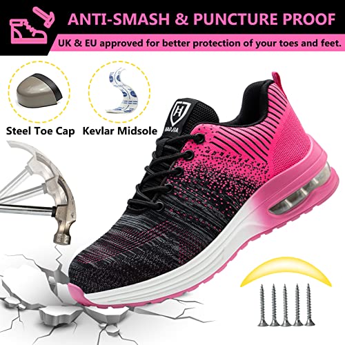 Foto von Baofular Arbeitsschuhe Herren Sicherheitsschuhe Damen Leicht Sportlich Stahlkappenschuhe rutschfest Atmungsaktiv Rosa 41 EU 255