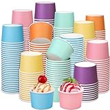 Aodaer Paper Ice Cream Cups Disposable Dessert Bowls 6 Colors Ice Cream Containers Hot and Cold Food Bowls Summer Party Treat Cups for Frozen Yogurt, Dessert, Sundae (300, 8 oz)