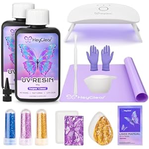 HeyClear UV Resin Kit with Light -200g Crystal Clear, Hard Resina UV Light Fast Curing for Beginners Crafting, Molds Jewelry Making, DIY Craft Decorations