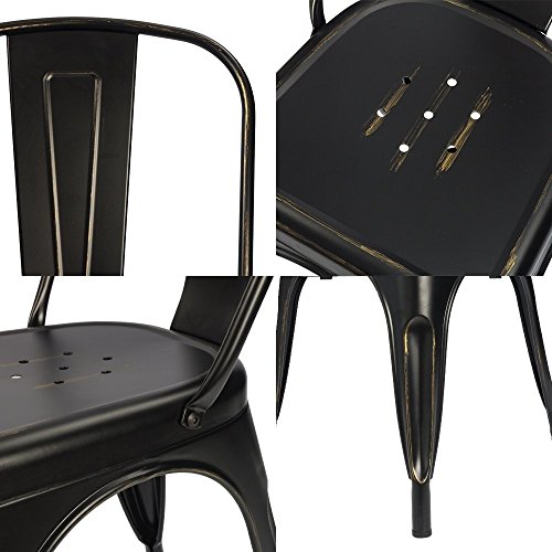 Image of Devoko Metal Indoor-Outdoor Chairs Distressed Style Kitchen Dining Chairs Stackable Side Chairs with Back Set of 4 (Black Gold)
