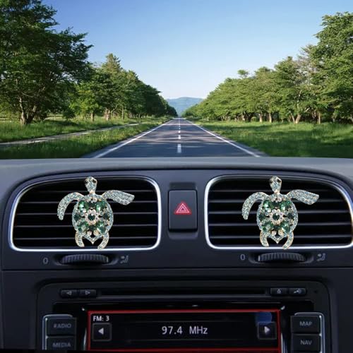 Image of Car Air Freshener Women Car Vent Clips Decorations 2 PCS Cute Sea Turtles Car Interior Accessories Car Vent Diffuser (Diamond Green Turtle, 2 inch)