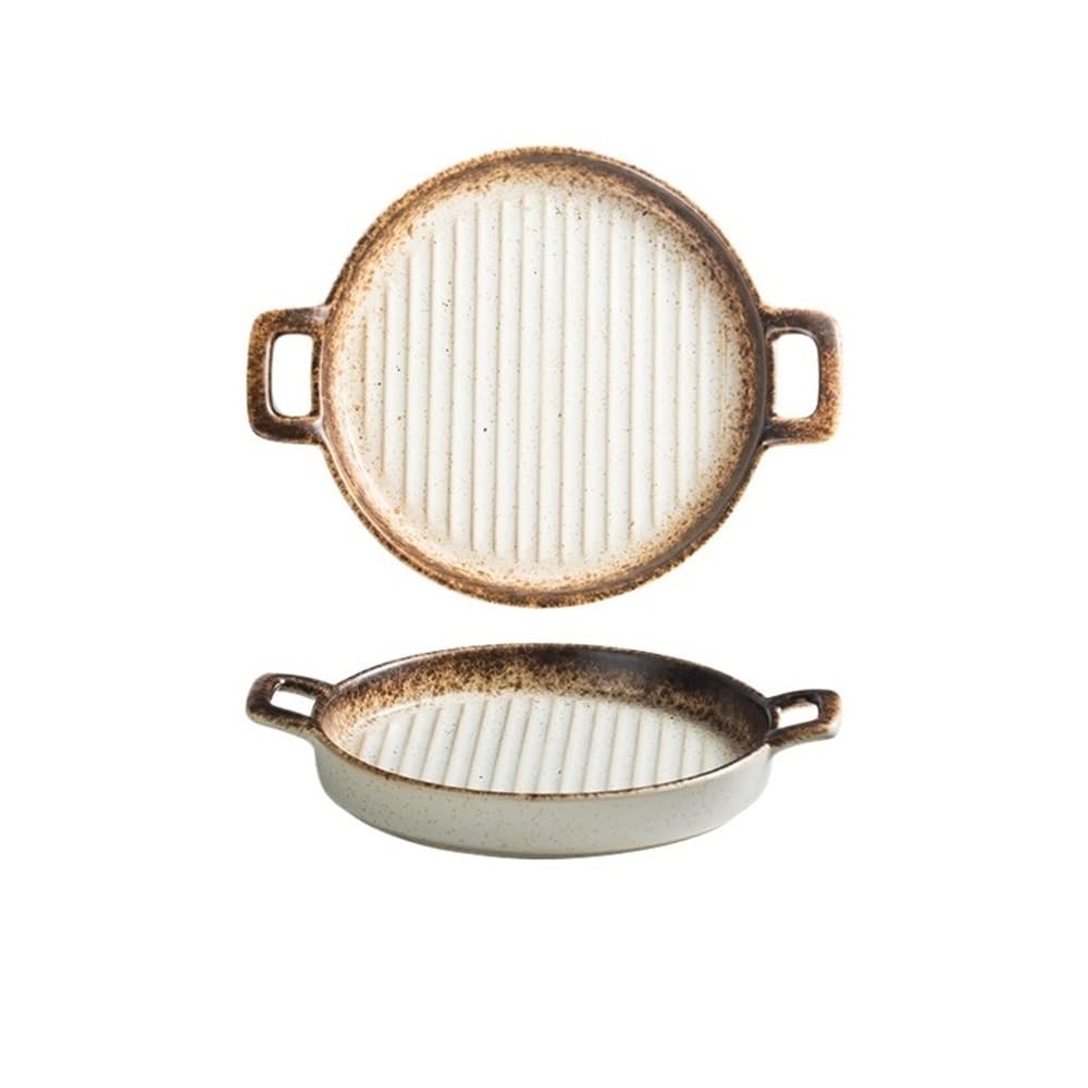 HPTHLY Baking Bowl Double Ear Ceramic Baking Tray Western Steak Plate Microwave Oven, Utensils,25.5 * 21 * 4Cm Baking Dish (White)