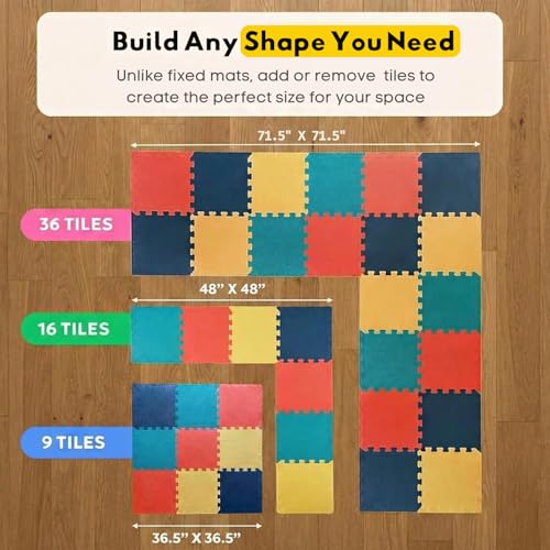 Image of MioTetto Baby Play Mat, Comfortable Tummy Time Mat - Portable Foam Floor Tiles, Safe baby mat for floor for Crawling & Development, Soft play mat for babies 0-6 months, Stylish interlocking foam tiles
