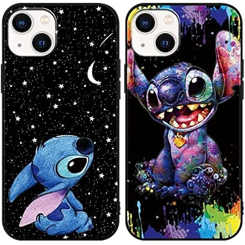 Omyzo [2 pieces] Phone Case for iPhone 13 iPhone 14 6,1",Cute Cartoon Stitch Character Fun Unique Kawaii Anime Pattern Shockproof Soft TPU Bumper Protective Balck Cover Black Cover