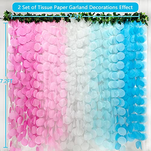 Image of 205 Ft Ombre Pink and Blue Party Decorations Big Circle Dot Backdrop Garland Tissue Paper Polka Dot Hanging Curtain Streamer for He or She Boy or Girl Party Birthday Wedding Party Supplies
